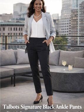 Talbots Signature Black Ankle Pants Stretch Cotton Slim Career 16W